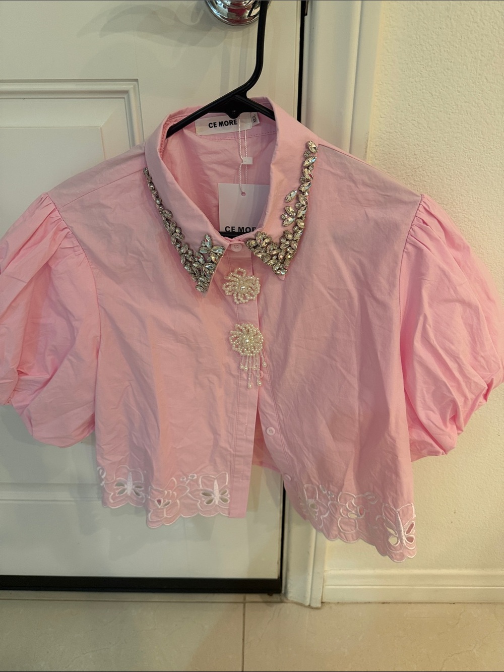 Pink Crystal Shirt with Pearls